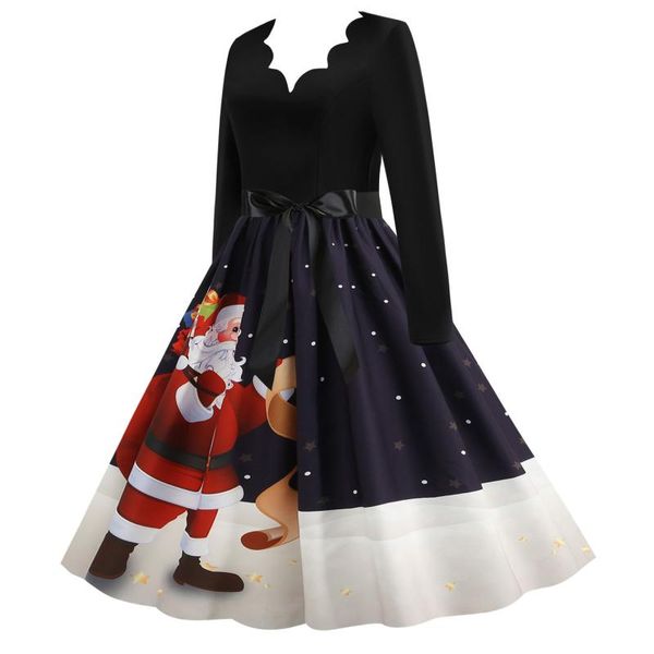 

casual dresses 2021 autumn women christmas dress year festival party plus size long sleeve vintage winter elegant midi #8, Black;gray