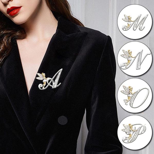 

pins, brooches a-z 26 letters brooch women girl lovely metal crystal flower fairy lapel suit shirt collar pins jewelry accessories, Gray