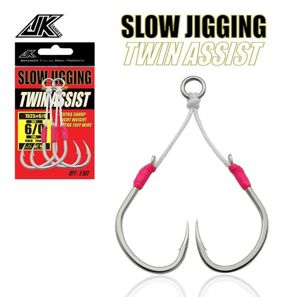 

5packs fishing hooks sea glow 5/0 6/0 fish assist hook double fishery fishhooks jig slow feather for attract