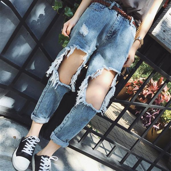 

women's jeans high waist casual denim pants women spring summer 2021 double pockets hole boyfriends long female loose mujer fy476, Blue