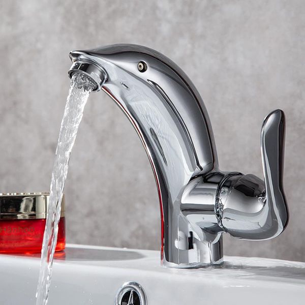 

dolphin shape basin faucet copper bathroom vessel sink water tap single hole modern cold and mixer deck mounted faucets