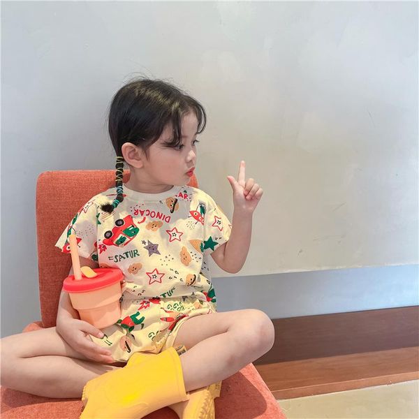 

clothing sets korean style boys and girls suit short sleeve shorts children cotton loose solid color outfits, White