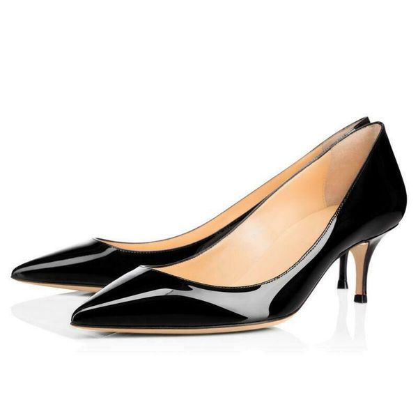 

dress shoes women's low mid kitten heels patent leather pointed toe pumps large size, Black