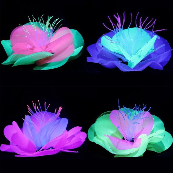 

artificial simulation soft silicone fluorescent flower fish tank decoration water lily plant ornaments decorations