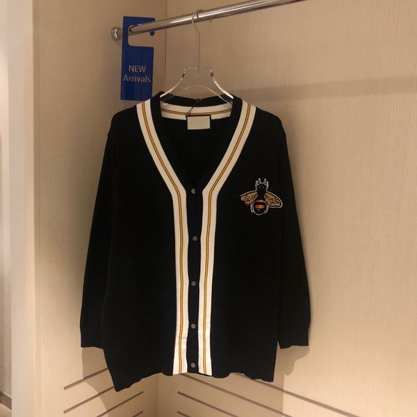 

21 autumn tide brand loose small fresh bee lazy wind embroidered sweater cardigan, White;black