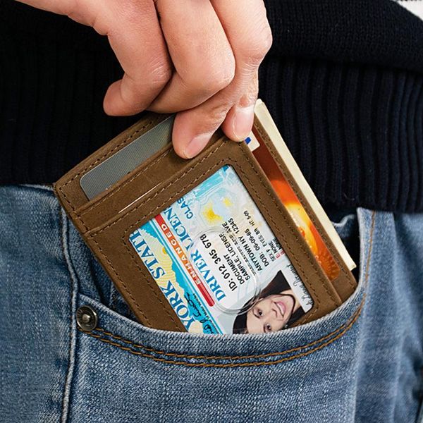 

storage bags 7.8x11cm retro leather wallet card case cover coque magnetic portable front pocket cards holder organizer for man