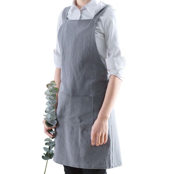 

aprons cotton linen japanese apron cross bandage chef pinafore simplicity bib solid color kitchen work clothes x shape back