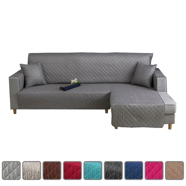 L Tampa do sofá da forma para a sala de estar Costas de canto Capas não deslizamento Quilted Slipcover Protetor de móveis cinza azul 211207