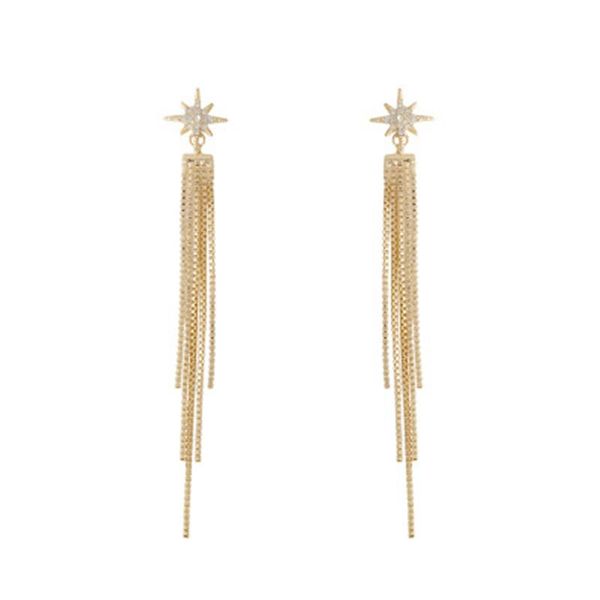 

fashion star earrings tassel women's long temperament stud, Golden;silver