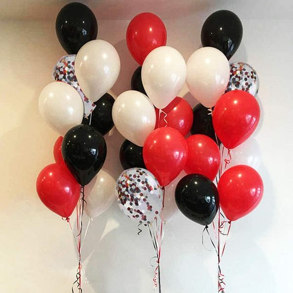 Catena di palloncini per San Valentino Palloncini coriandoli rossi e neri Palloncini in lattice con layout di parete per sfondo festa di compleanno