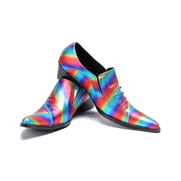 

dress shoes ch.kwok color rainbow genuine leather men personality rivet spring autumn high heel club shoe, Black