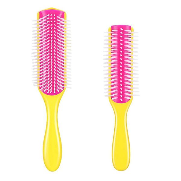 

hair brushes 9 rows detangle hairbrush scalp massager barber salon styling brush for hairdressing straight curly wet comb women men, Silver