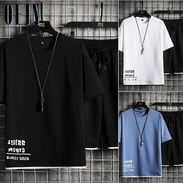 

fashion sets hip hop clothes mens tracksuits streetwear outfit male t shirt and shorts two pieces tracksuit cotton set casual, Gray