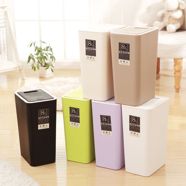 

8 trash can narrow type kitchen toiet waste bin iving room bathroom paper basket trash with id cassified househod storage