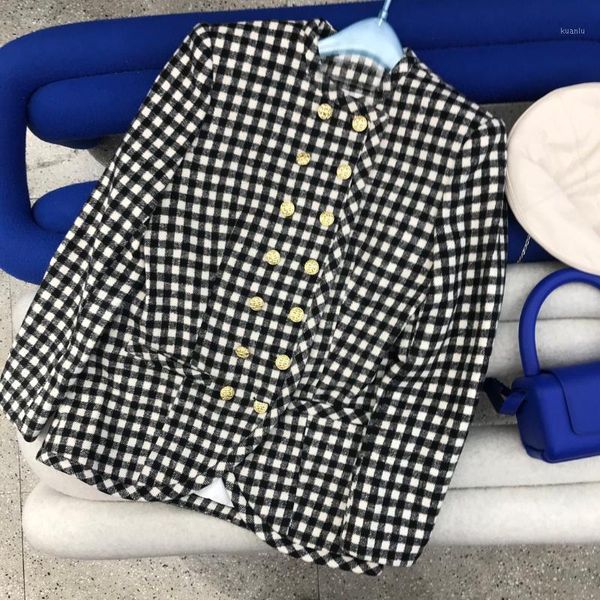 

women's jackets 2021fw autumn luxury plaid double breasted jacket coat female fashion overcoat gdnz 8.16, Black;brown