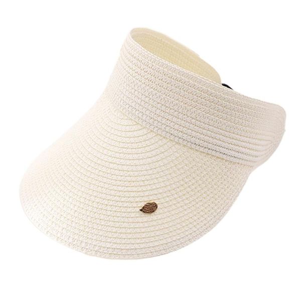 

wide brim hats women summer woven straw empty sun hat visors leaves decor solid color uv protection roll-up beach ., Blue;gray