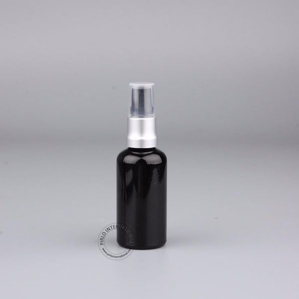 

storage bottles & jars 50ml/50g black essential oil bottle glass lotion with aluminium/plastic pump travel makeup tools 20pcs/lot