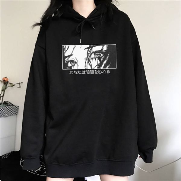 

japanese horror letter large size punk fun fashion casual hip-hop long sleeve plus velvet vintage ulzzang hooded sweatshirt 210805, Black