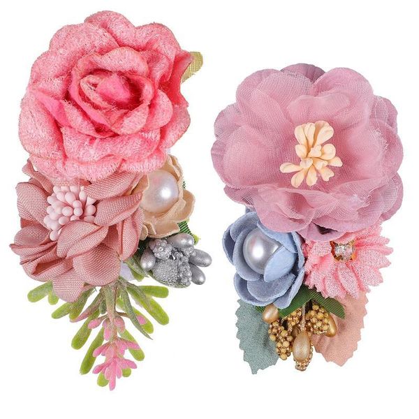 

2pcs flower hair clips all-match floral hairpins clamps children headdress accessories, Slivery;white