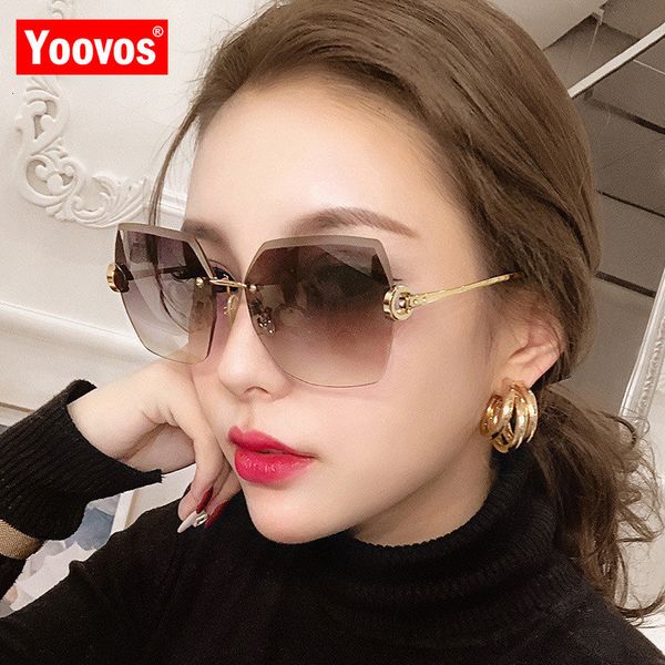 

designer sunglasses yoovos 2021 women retro sun glasses frameless for luxury brand gafas de sol mujer, White;black