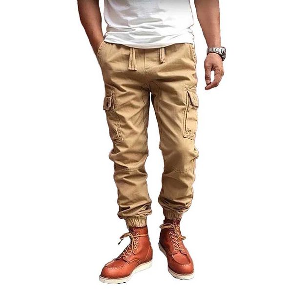 

pants fashion casual slim fit cargo pants regular military army style camouflage trousers streetwear joggers male clothing, Black