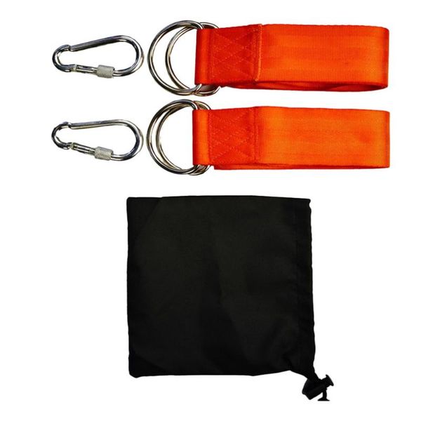 

1set outdoor heavy duty swing hanging strap set yoga hammock tree straps with lock carabiners d ring storage bag (orange) resistance bands