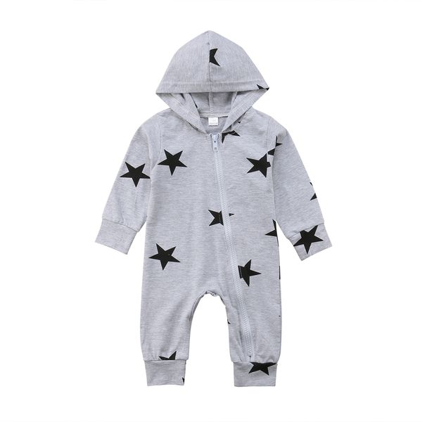 

long sleeve stars print hoodie jumpsuit romper for baby boy, White