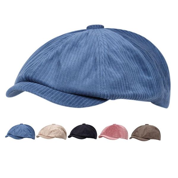

beanies corduroy european casual men's women beret fashion cap spring autumn winter octagonal hat