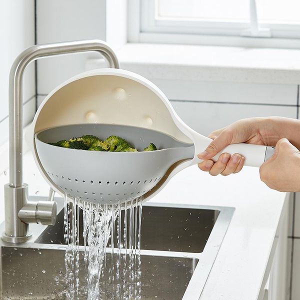 

storage bottles & jars double plastic drain basket handle layer kitchen fruit vegetable food washing strainer quick draining