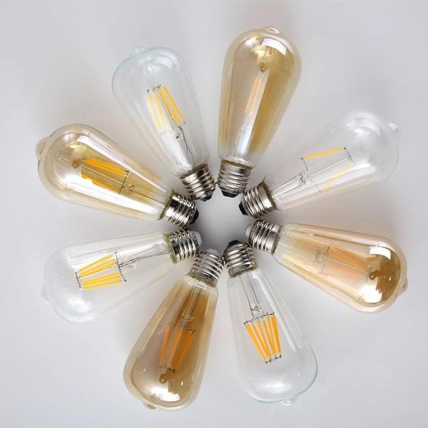 

bulbs vintage 2w 4w 6w 8w st64 led edison bulb e27 110v 220v retro ampoule lamp filament clear amber cover