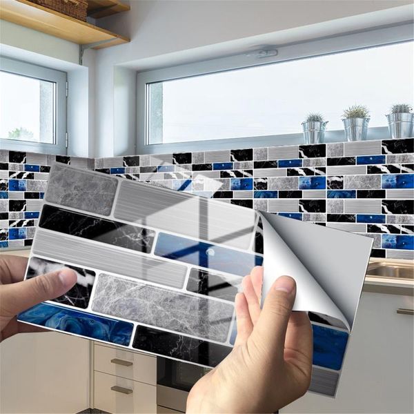 

wall stickers 12pc mosaic imitation tiles crystal film tile kitchen bathroom sticker pvc waterproof adhesive floor