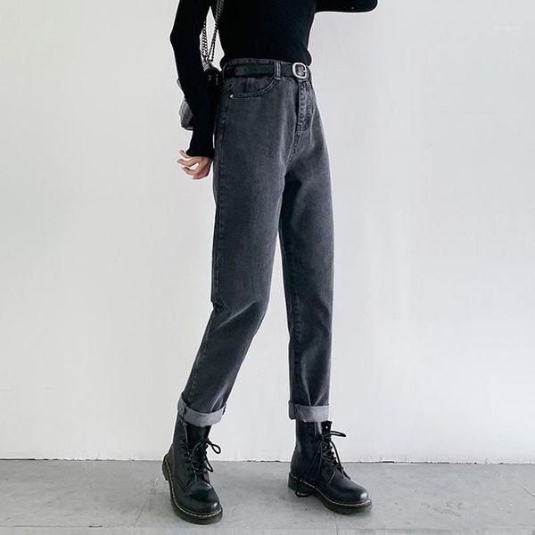 

women's pants & capris dunayskiy 2021 spring jeans women elegant slim fit long zipper button belt high waist denim harem trousers, Black;white