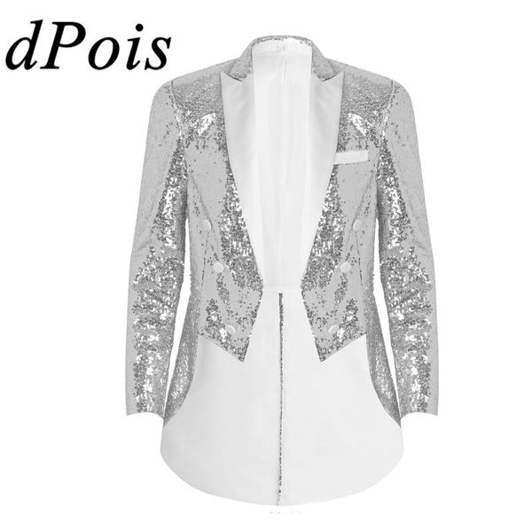 

fashion mens shiny swallowtail blazer hommes suit coat sequins tuxedo jacket for male wedding dress blazers jackets outwear men's suits, White;black