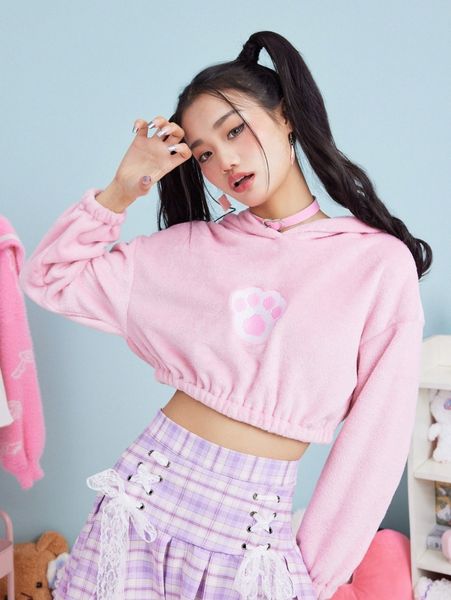 

romwe cartoon graphic crop hoodie e6im#, White;black