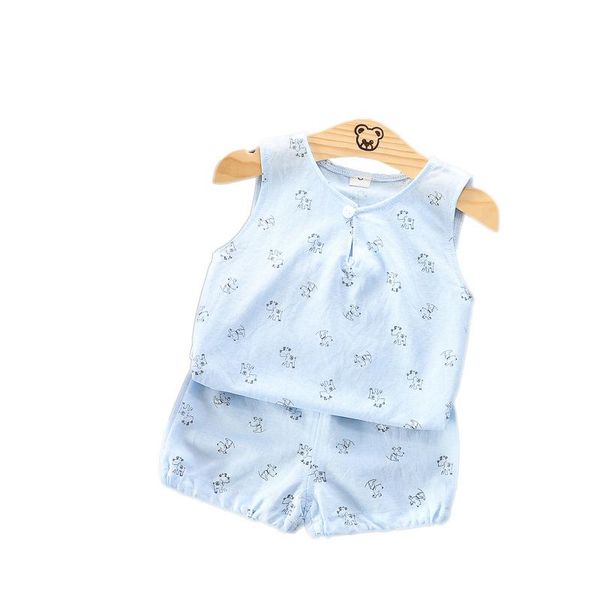 

2021summer casual kids clothing baby girls clothes sets dog printed boys sleeveless shirt +shorts infant boy girl outfits, White
