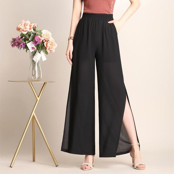 

women's pants & capris fashion spring summer wide leg women high waist split elegant office ladies trousers pantalon femme plus size, Black;white