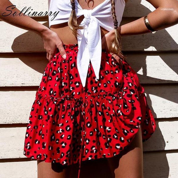 

red ruffles leopard summer skirts women boho mini retro casual a line high waist girls short11, Black