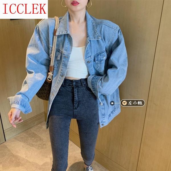 

women's jackets miss zuo, here comes the korean version of lazy cowboy coat. women's early autumn versatile medium and long fashion, Black;brown