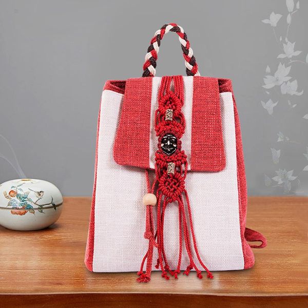 

fashion women backpack hand weave bohemia ethnic style travel lightweight large capacity pocket drawstring for girl school bags