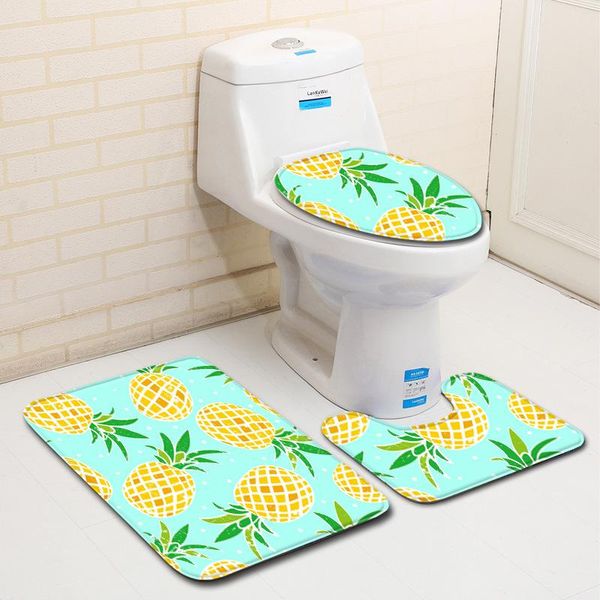 

bath mats pineapple pattern toilet seat mat three-piece set lid cover non-slip bathroom carpet