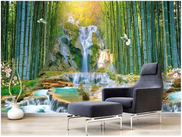 

wallpapers custom po 3d wall paper for living room bamboo forest waterfall and water park murals wallpaper walls 3 d