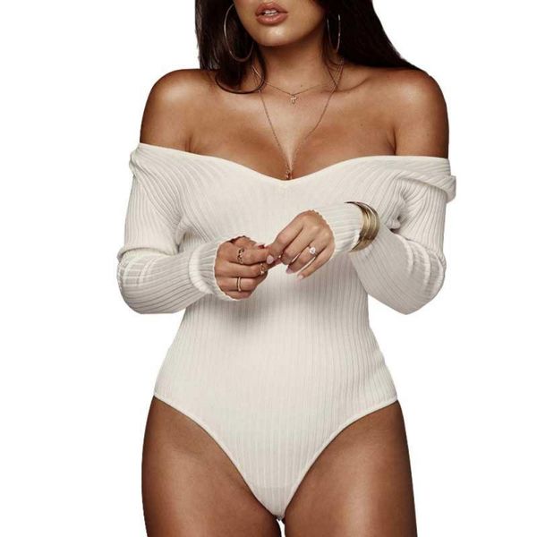 

women's jumpsuits & rompers womens jumpsuit off shoulder ribbed knitted bodysuit women black v neck summer basic playsuit, Black;white