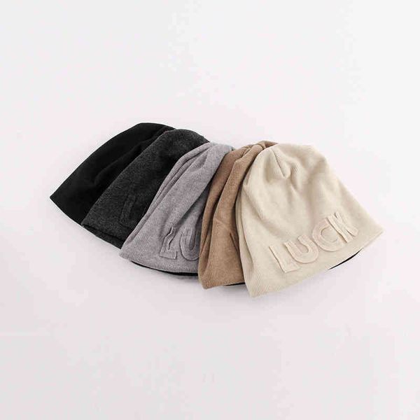 

knitted hat women's fashion letter embroidered pile hat winter solid color thickened thermal pullover, Blue;gray