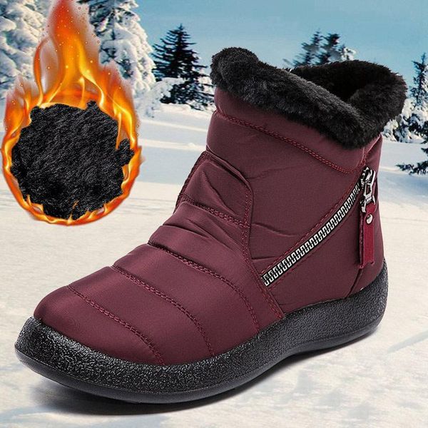 

boots warm winter women snow waterproof platform thick bottom zippers ladies ankle boot furry shoes female 2021 fashion fluffy, Black