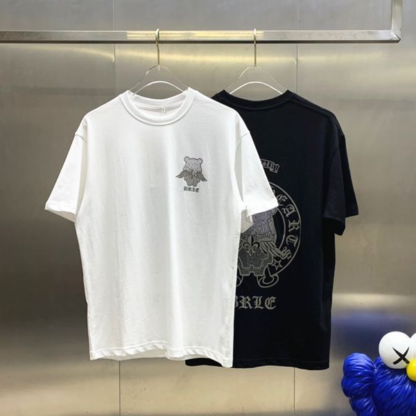 

tested version ins high street fashion brand ch crow chest horseshoe sanskrit owl drill casual short sleev, White;black