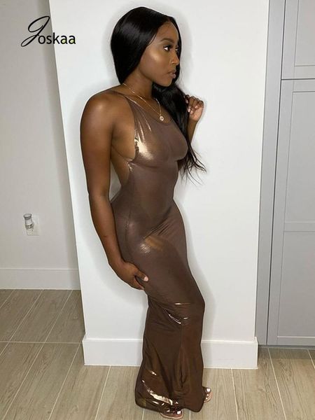 

joskaa backless strap shiny maxi robe elegant women festival clothes spring summer skinny 2021 bodycon club party dress casual dresses, Black;gray