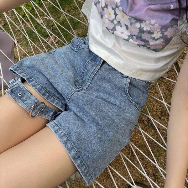 

women's shorts high waist denim summer 2021 design sense niche loose wide-leg pants trend hip hop punk cool streetwear, White;black
