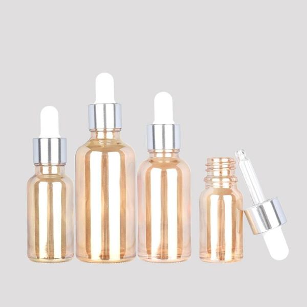 Vorratsflaschen Gläser 5-100 ml Gold Dropper Glas Silber Abdeckung Kosmetische Flüssigkeit für Essential Pipette Nachfüllbar 20p