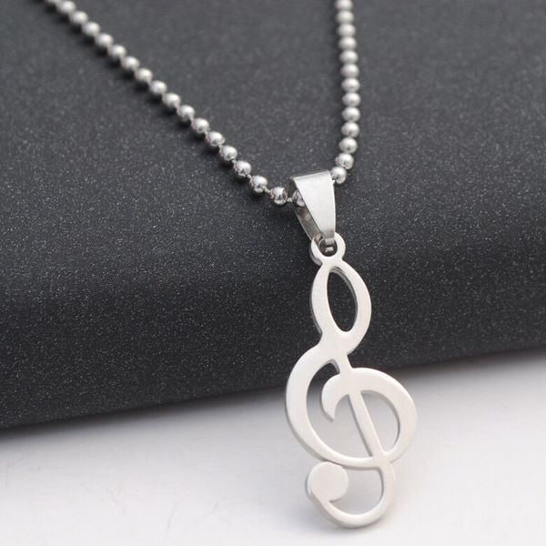 

2pcs musical note titanium steel pendant men's necklace 23" silver chain jewelry gift