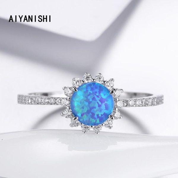 

cluster rings aiyanishi real 925 sterling oval blue opal finger classic silver jewelry for women wedding christmas gifts, Golden;silver